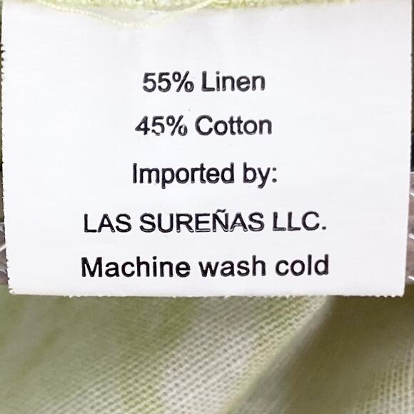 Nwot LAS SURENAS Pants S Linen Cotton Lime Green Leaf Straight Slit Pcks Cheetah - Picture 10 of 15